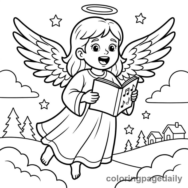 Christmas Angel Singing - Daily printable coloring page in Christmas category