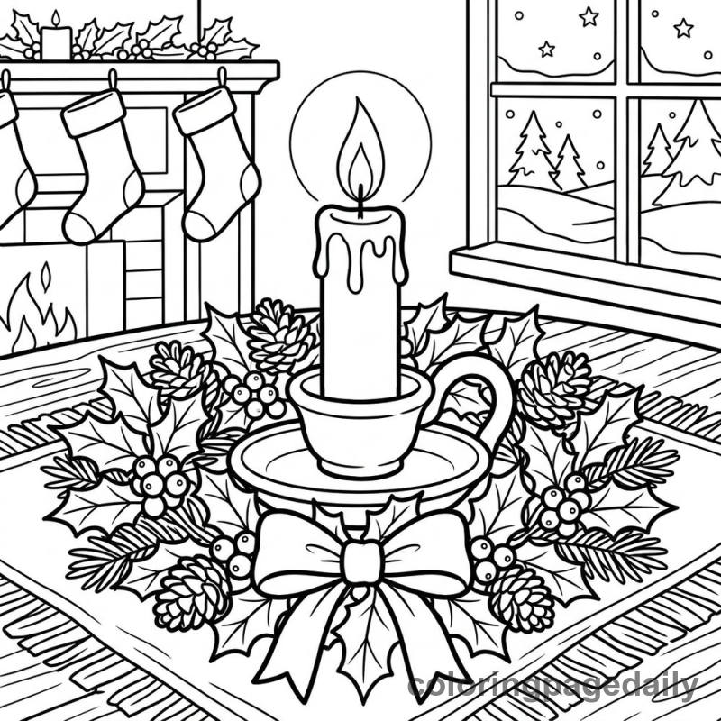 Christmas Candle Centerpiece - Daily printable coloring page in Christmas category