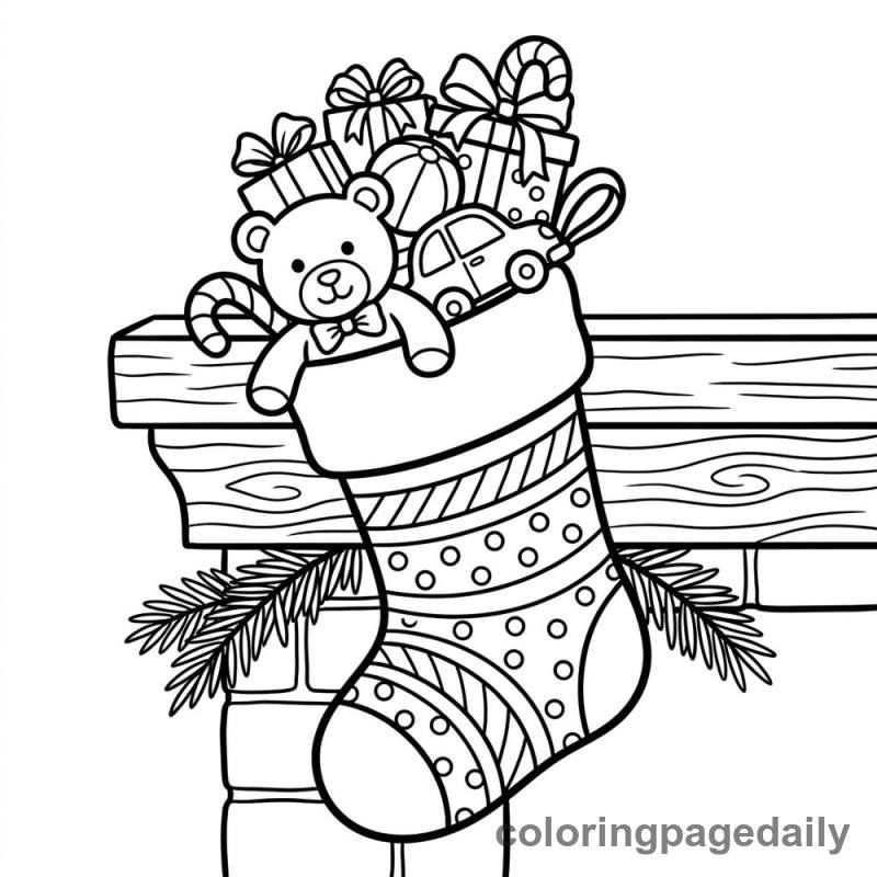 Christmas Stocking with Toys - Daily printable coloring page in Christmas category