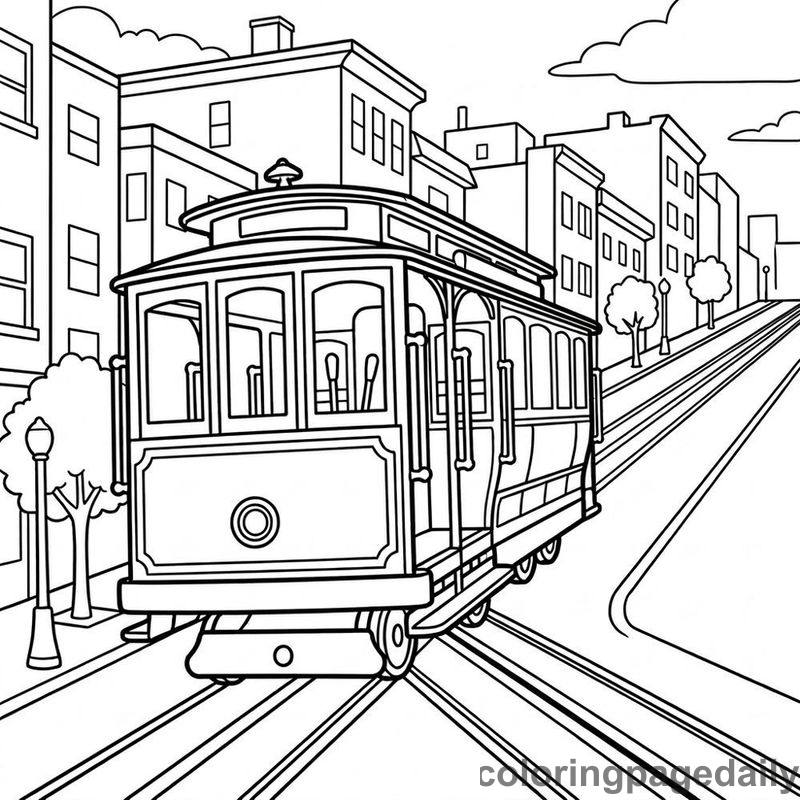 City Cable Car - Daily printable coloring page in Vehicle category