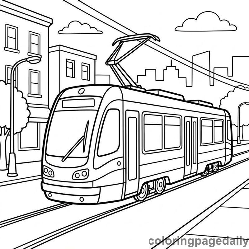 City Electric Tram - Daily printable coloring page in Vehicle category
