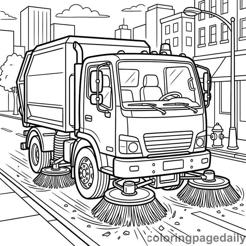 City Street Sweeper Truck - Daily printable coloring page in Vehicle category