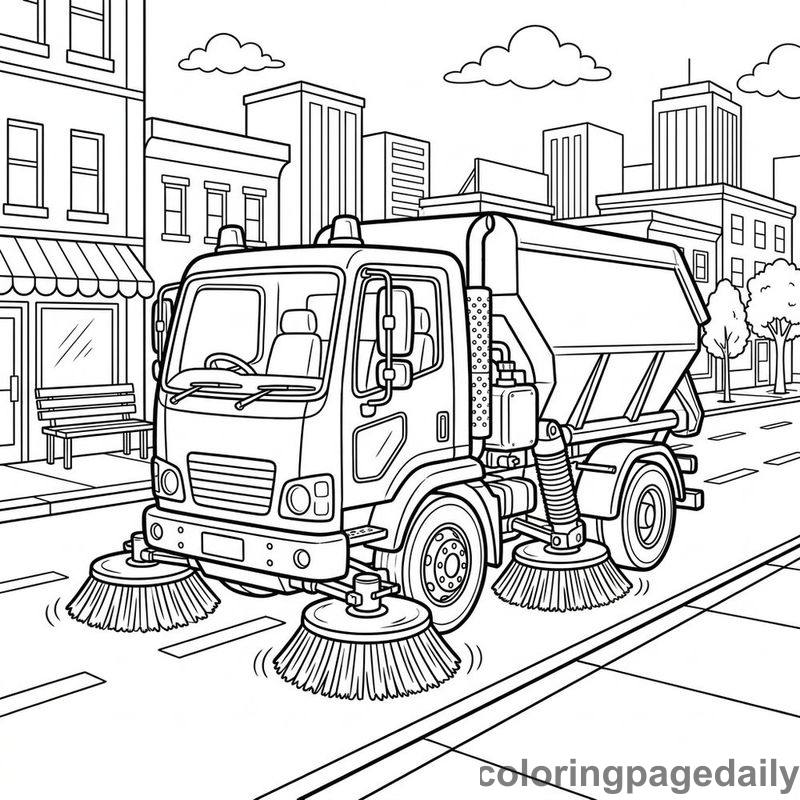 City Street Sweeper Truck - Daily printable coloring page in Vehicle category