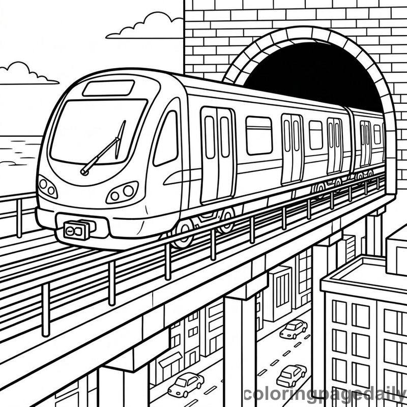City Subway Train Ride - Daily printable coloring page in Vehicle category