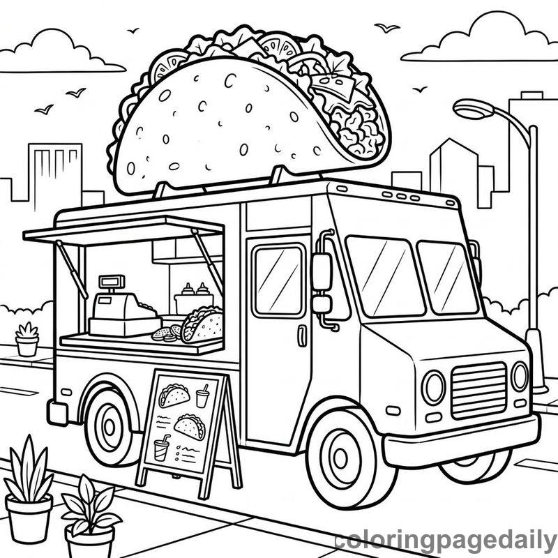 City Taco Food Truck - Daily printable coloring page in Vehicle category
