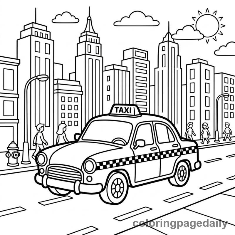 City Taxi Driving - Daily printable coloring page in Vehicle category