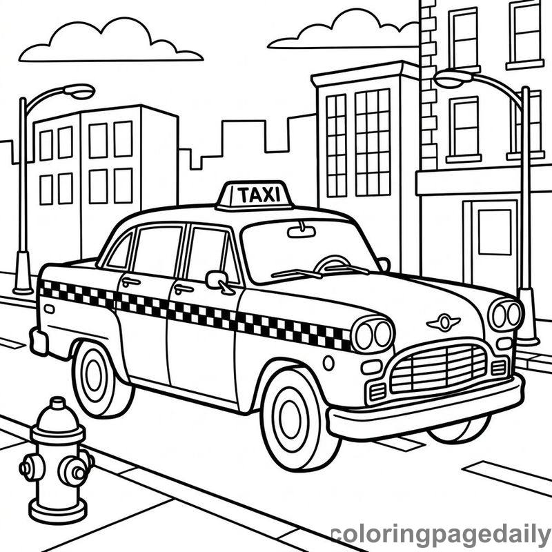 City Taxi Driving - Daily printable coloring page in Vehicle category