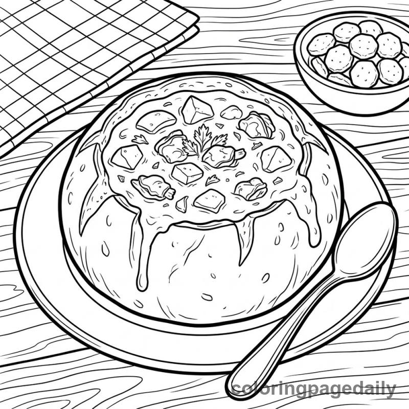 Clam Chowder Bread Bowl - Daily printable coloring page in Food category