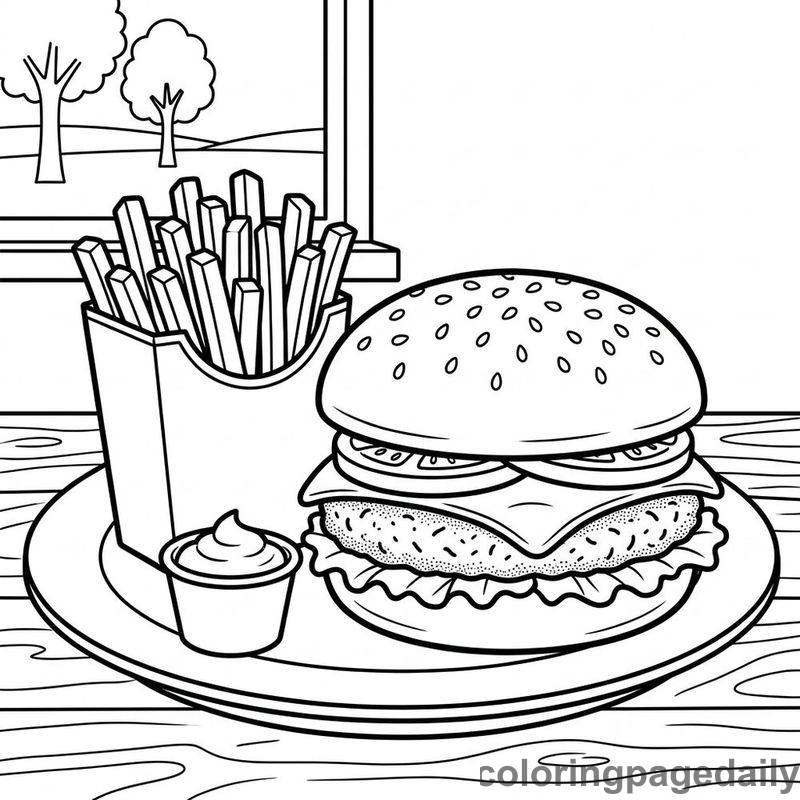 Classic American Cheeseburger - Daily printable coloring page in Food category