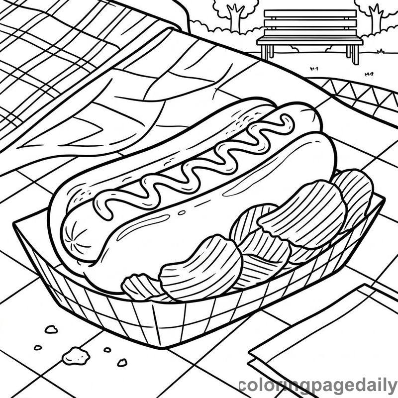 Classic American Hot Dog - Daily printable coloring page in Food category