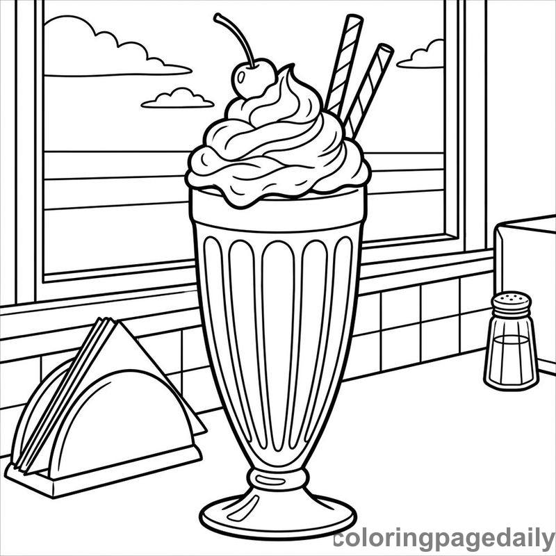 Classic American Milkshake - Daily printable coloring page in Food category