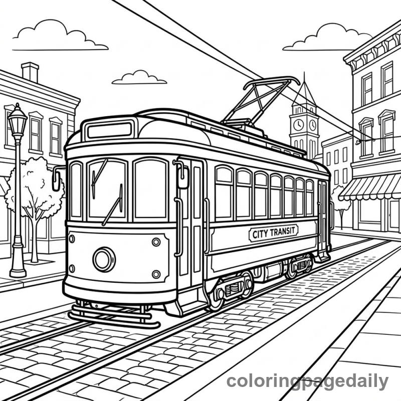 Classic City Streetcar Cruising - Daily printable coloring page in Vehicle category