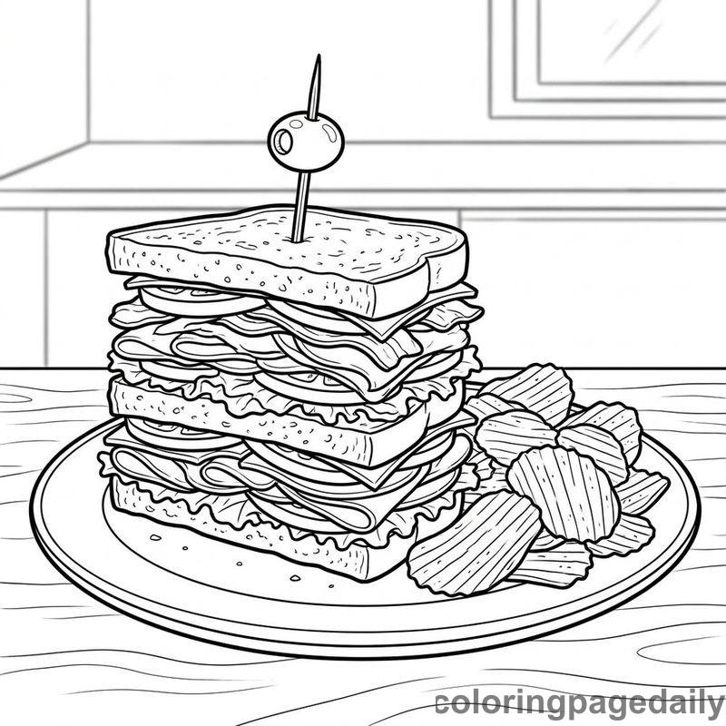 Classic Club Sandwich Plate - Daily printable coloring page in Food category