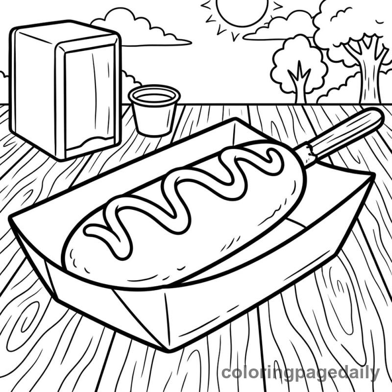 Classic Corn Dog - Daily printable coloring page in Food category