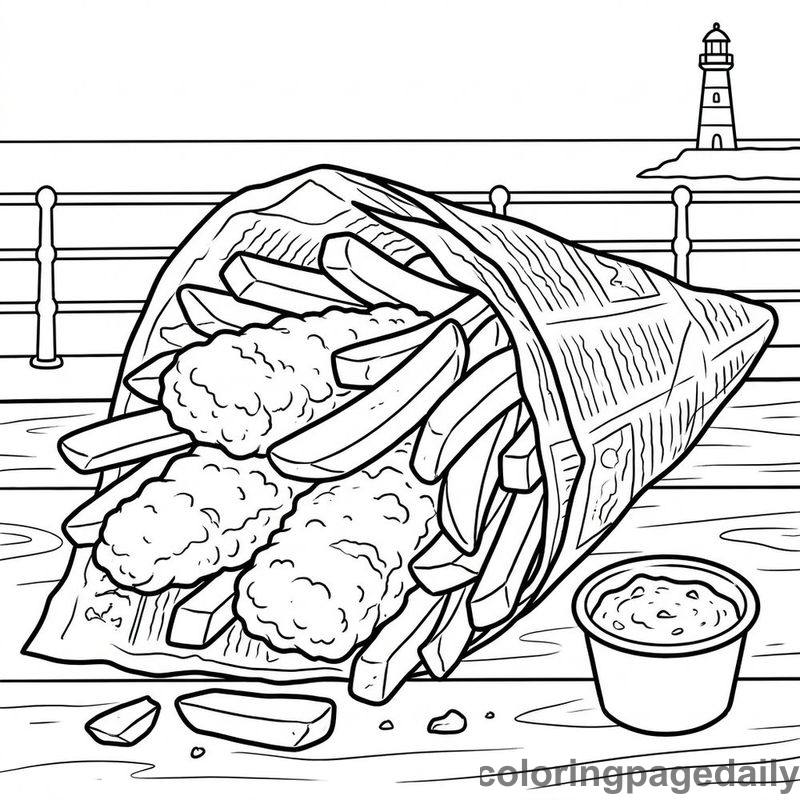 Classic Fish And Chips - Daily printable coloring page in Food category