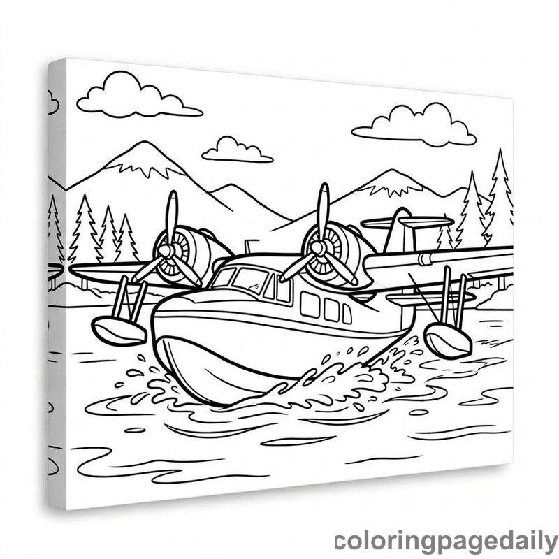Classic Flying Boat Seaplane - Daily printable coloring page in Vehicle category