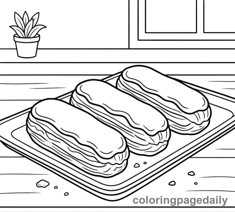 Classic French Chocolate Eclairs - Daily printable coloring page in Food category