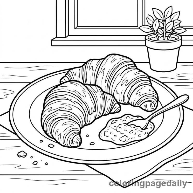Classic French Croissant Breakfast - Daily printable coloring page in Food category