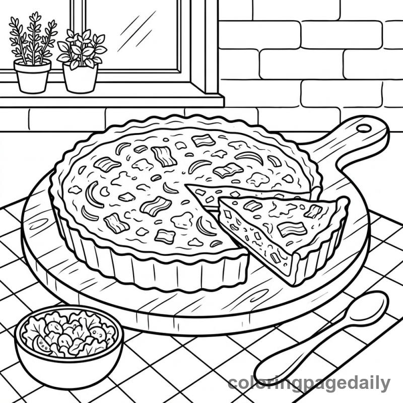 Classic French Quiche Lorraine - Daily printable coloring page in Food category