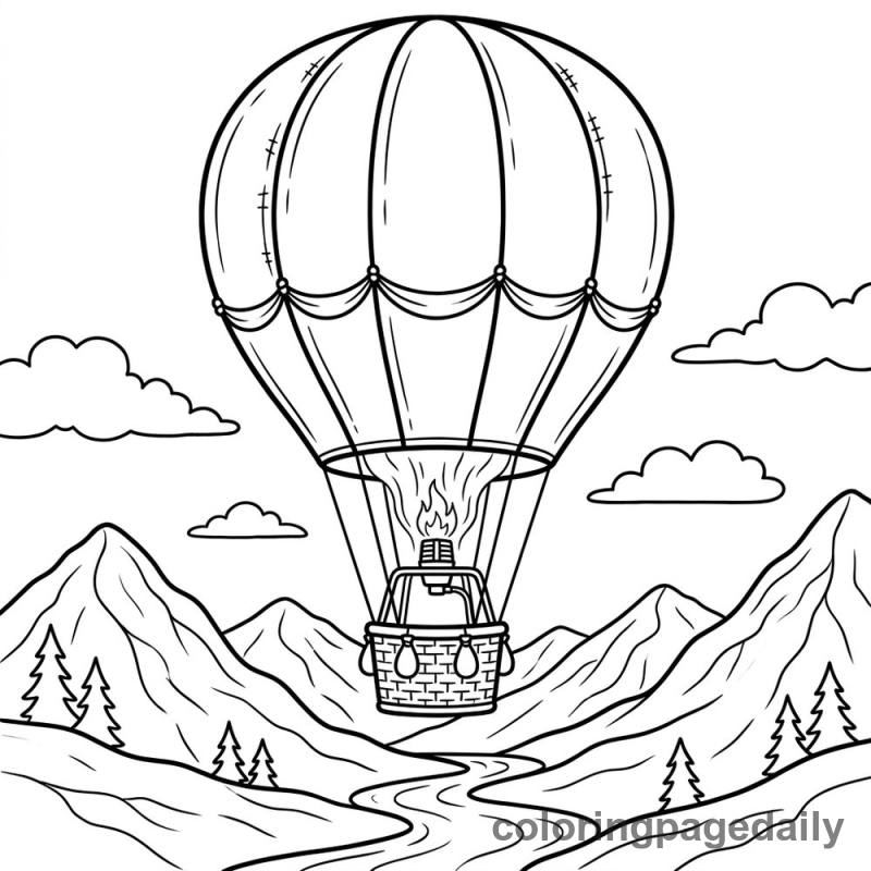 Classic Hot Air Balloon Flight - Daily printable coloring page in Vehicle category