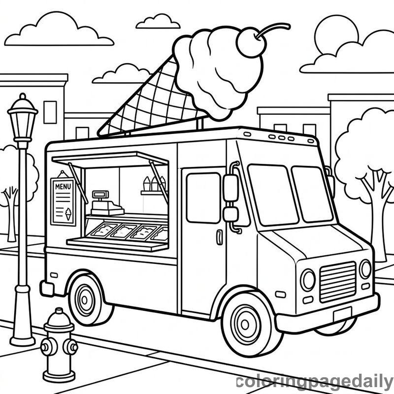 Classic Ice Cream Delivery Truck - Daily printable coloring page in Vehicle category