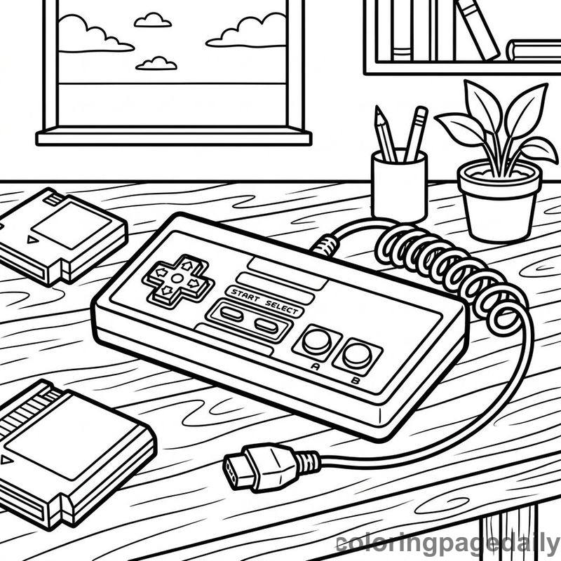 Classic Retro Gaming Controller - Daily printable coloring page in Video Games and Pixel Art category