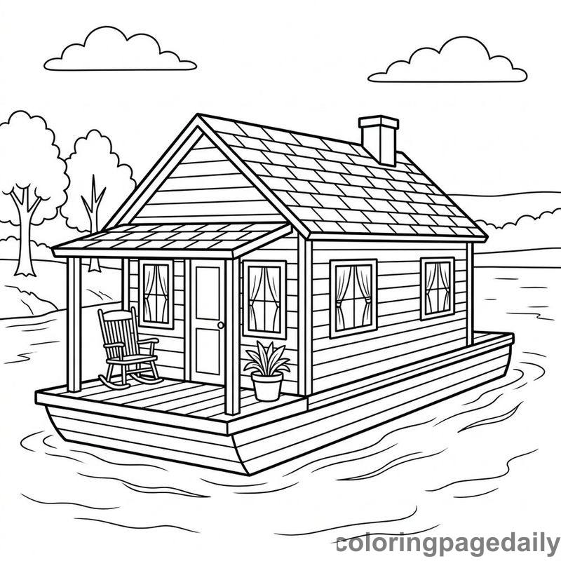 Classic River Houseboat - Daily printable coloring page in Vehicle category