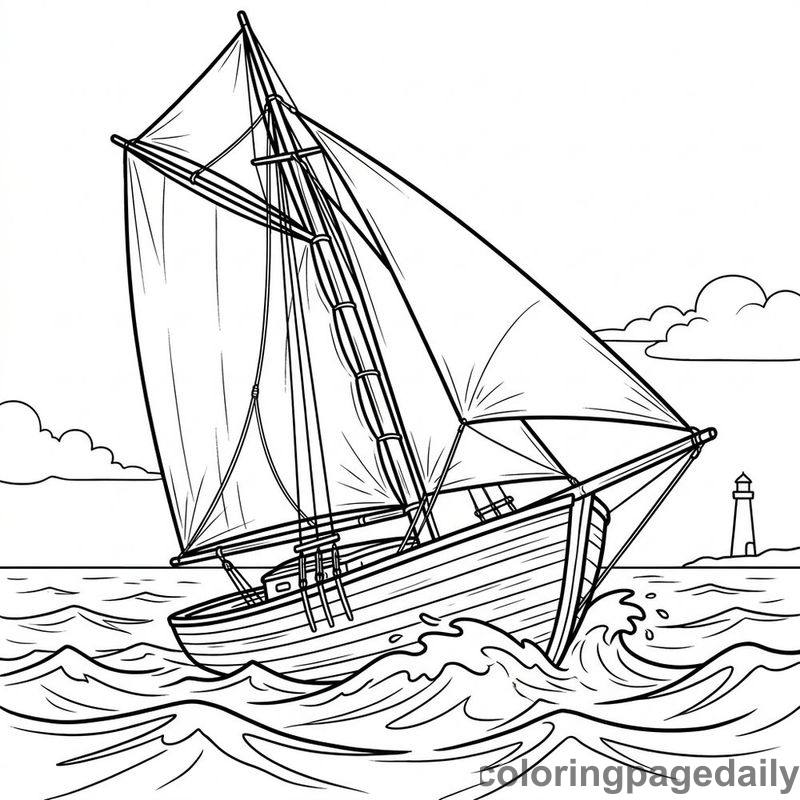 Classic Sailboat Ocean Race - Daily printable coloring page in Vehicle category