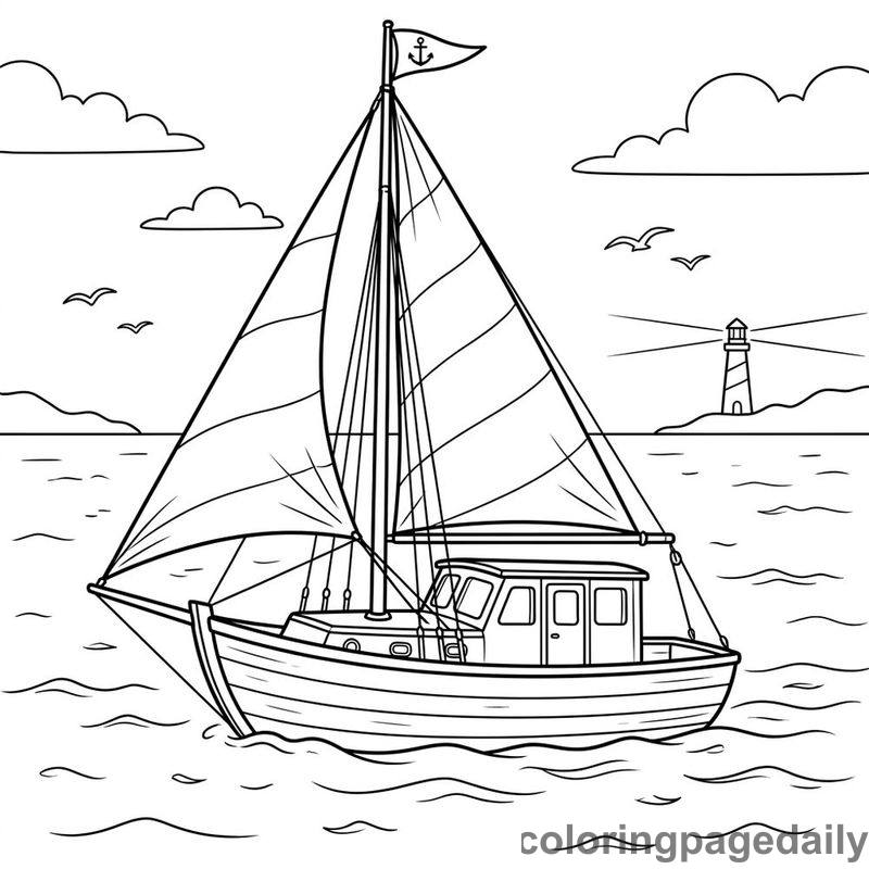 Classic Sailboat On Sea - Daily printable coloring page in Vehicle category