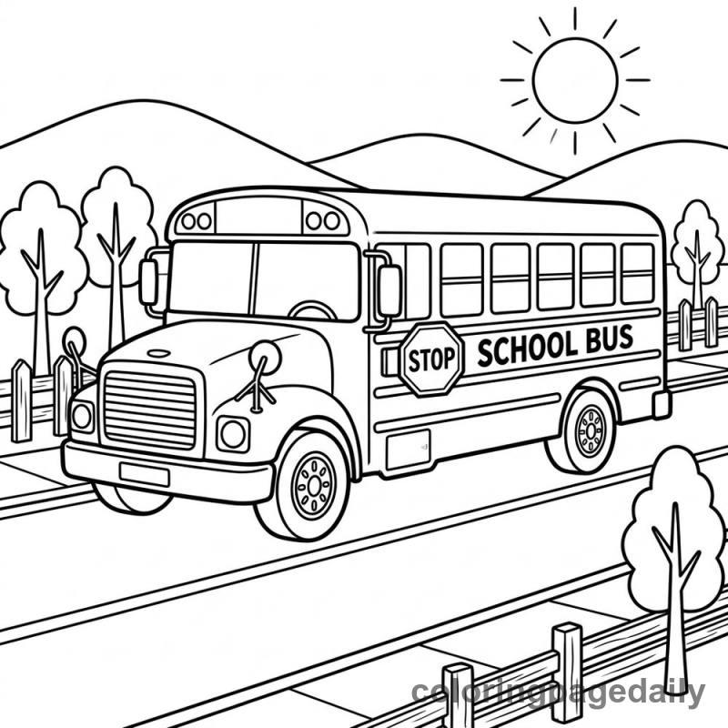 Classic School Bus - Daily printable coloring page in Vehicle category