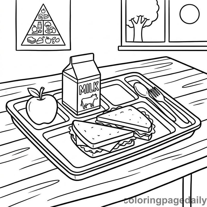 Classic School Lunch Tray - Daily printable coloring page in Back to School category