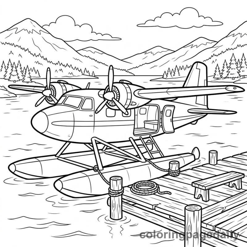 Classic Seaplane At Dock - Daily printable coloring page in Vehicle category