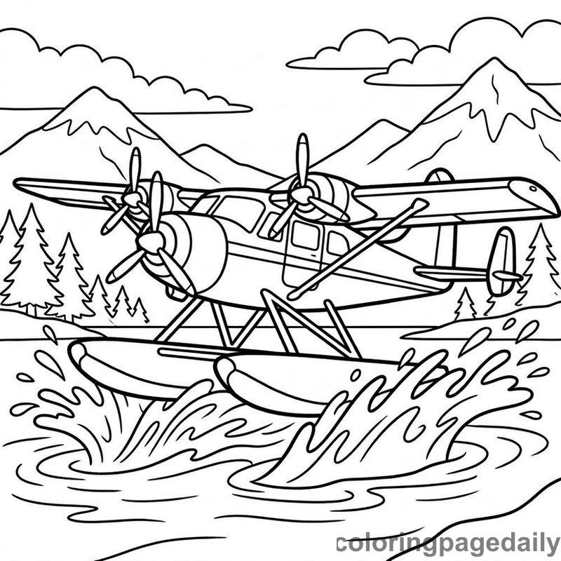 Classic Seaplane Lake Landing - Daily printable coloring page in Vehicle category