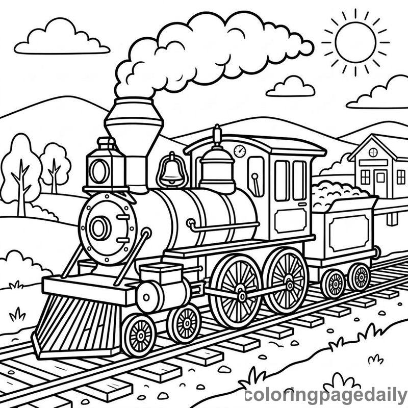 Classic Steam Locomotive - Daily printable coloring page in Vehicle category