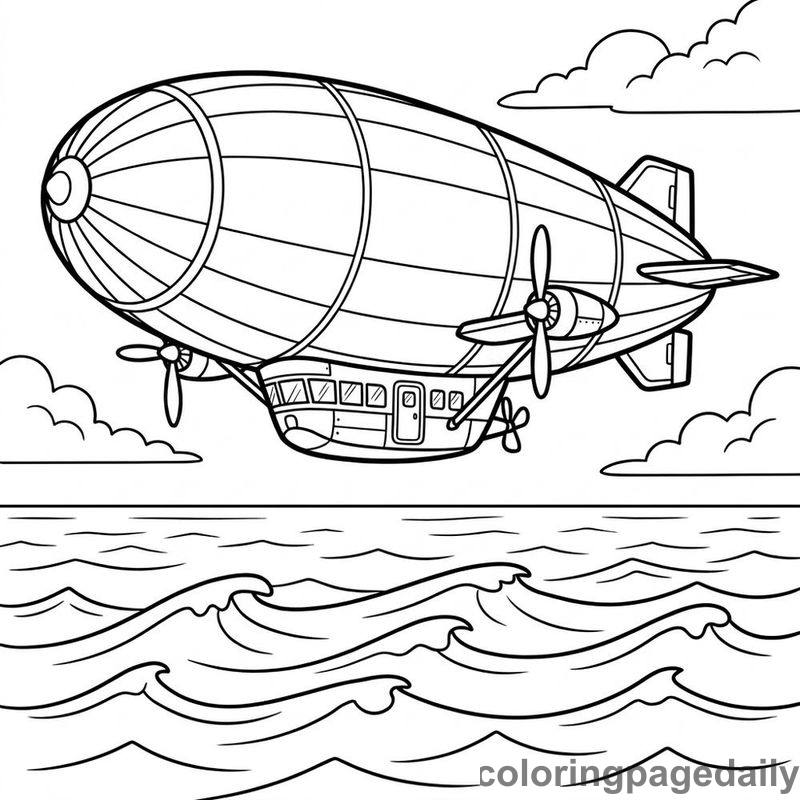Classic Vintage Passenger Blimp - Daily printable coloring page in Vehicle category