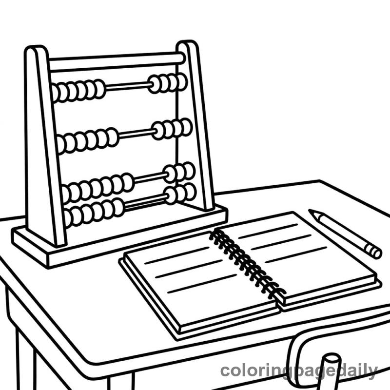 Classroom Abacus Math Desk - Daily printable coloring page in Back to School category