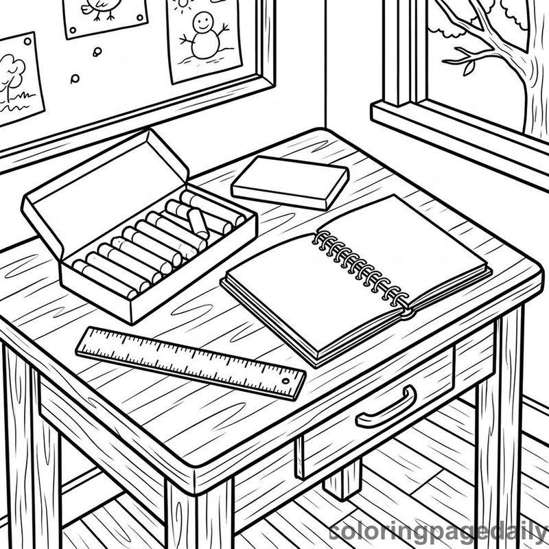 Classroom Art Desk Supplies - Daily printable coloring page in Back to School category
