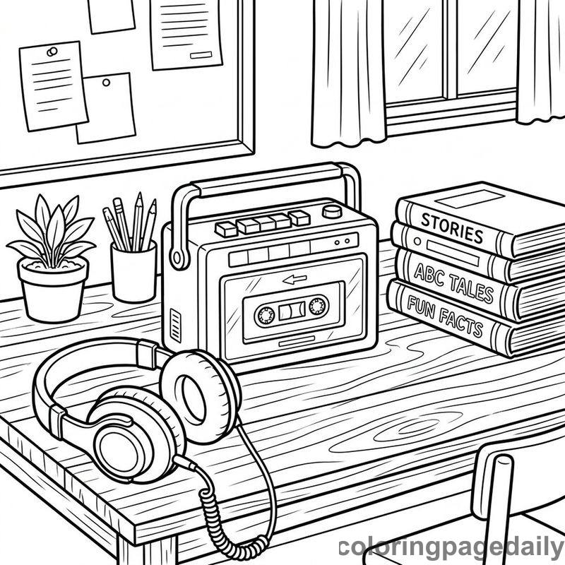 Classroom Listening Station - Daily printable coloring page in Back to School category