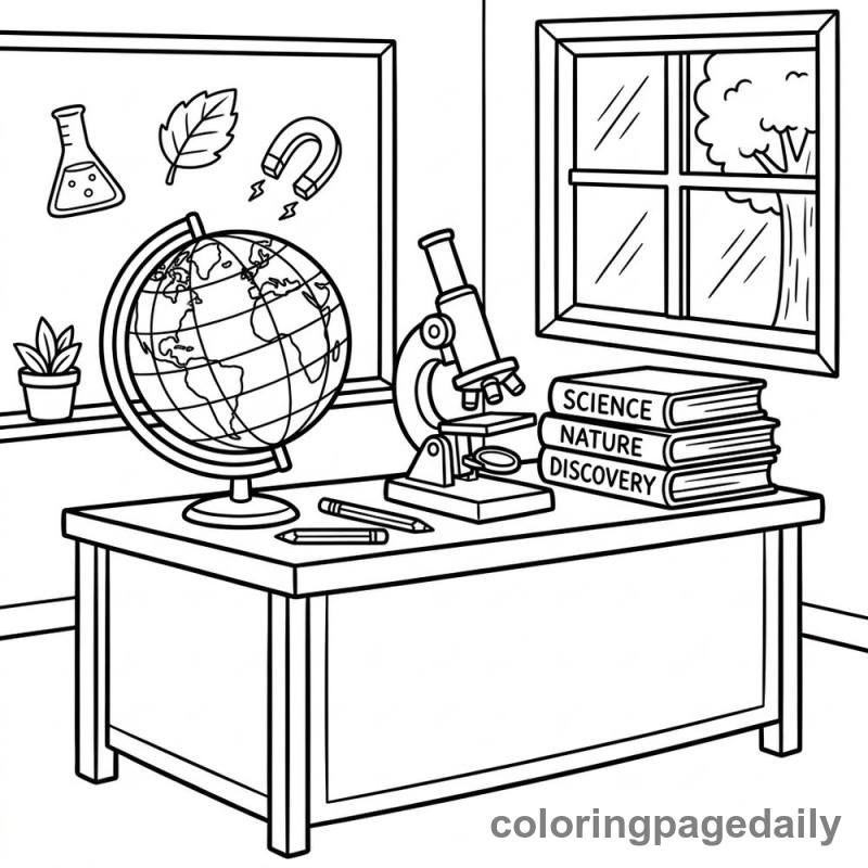 Classroom Science Corner - Daily printable coloring page in Back to School category