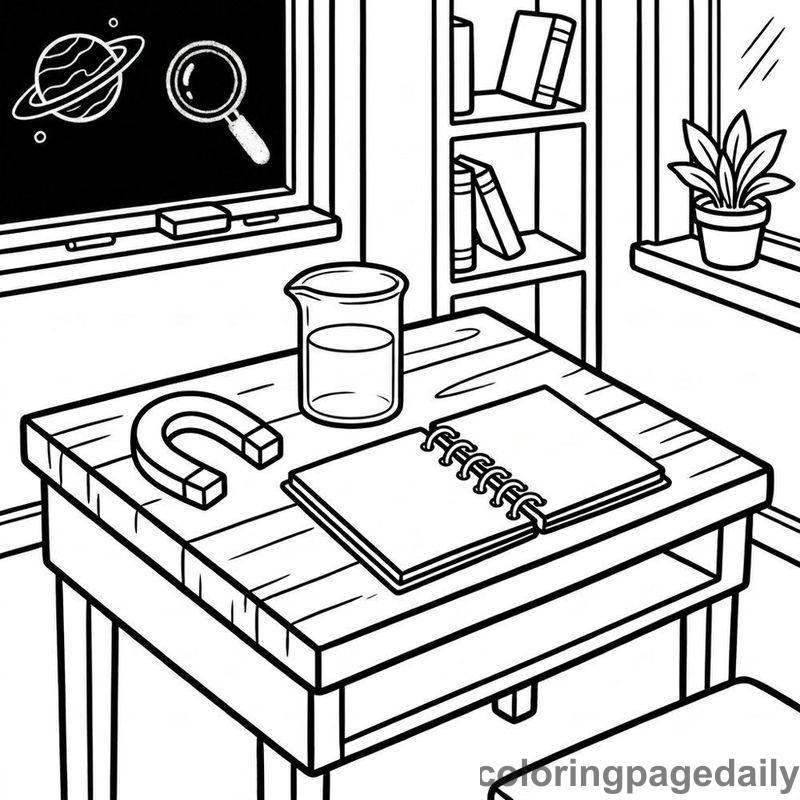 Classroom Science Desk - Daily printable coloring page in Back to School category