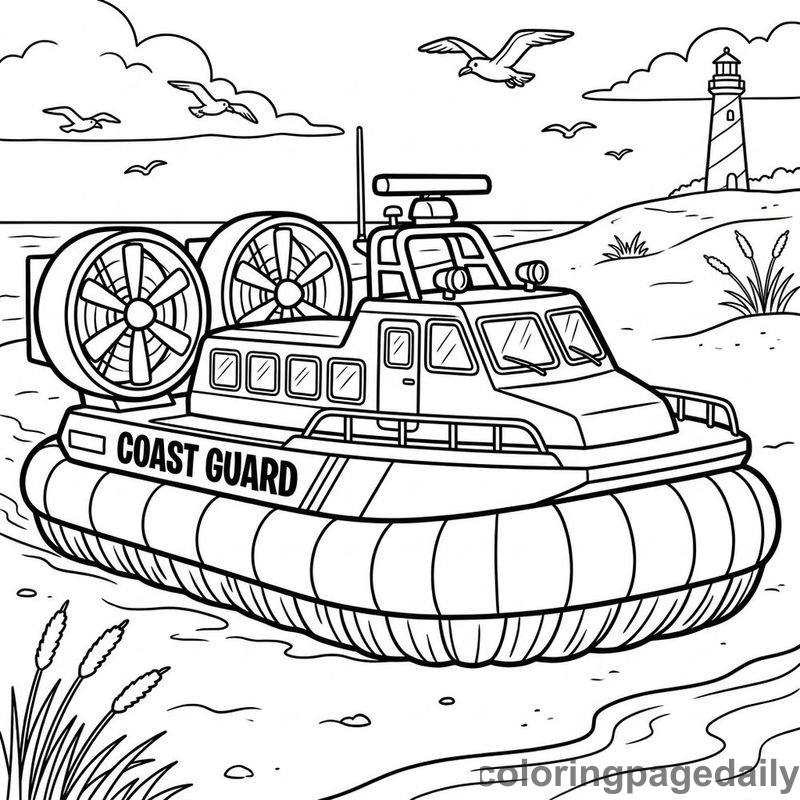 Coast Guard Hovercraft Gliding - Daily printable coloring page in Vehicle category