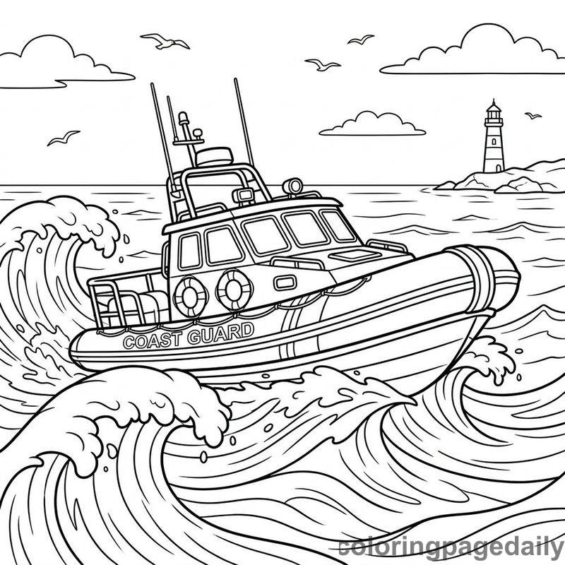 Coast Guard Rescue Boat - Daily printable coloring page in Vehicle category
