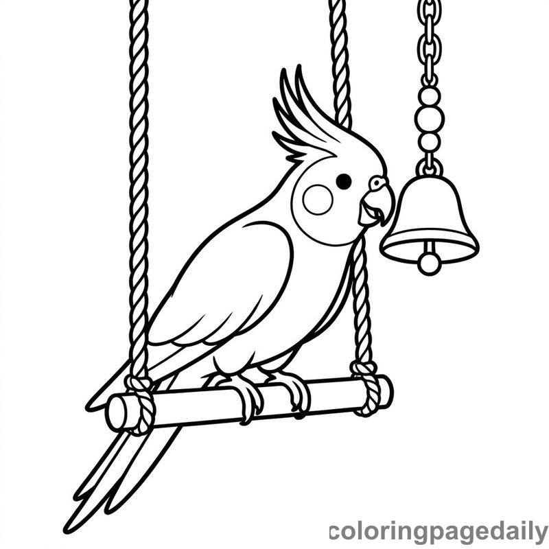 Cockatiel Playing With Bell Toy - Daily printable coloring page in Pets and Cute Companions category