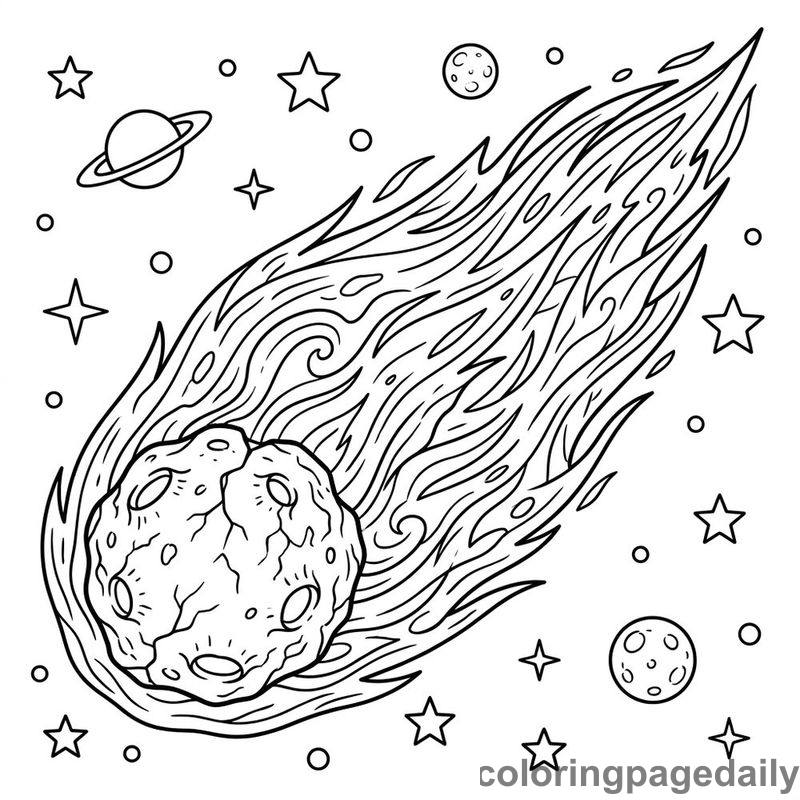 Comet Flying Through Space - Daily printable coloring page in Space category