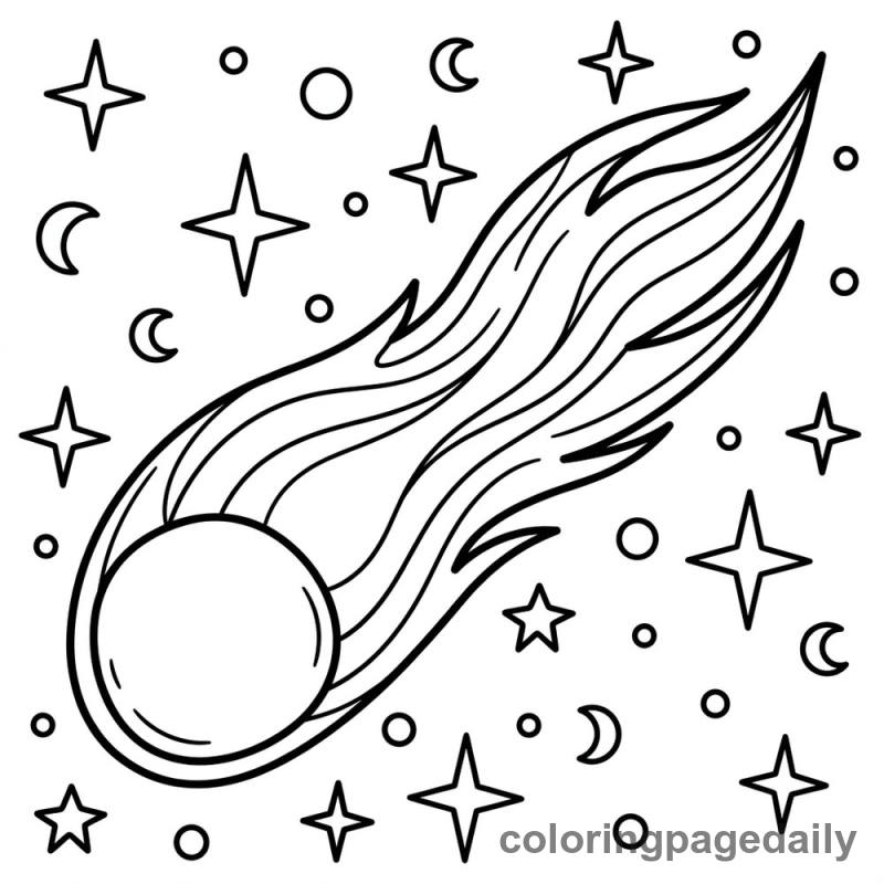 Comet's Starry Journey - Daily printable coloring page in Space category