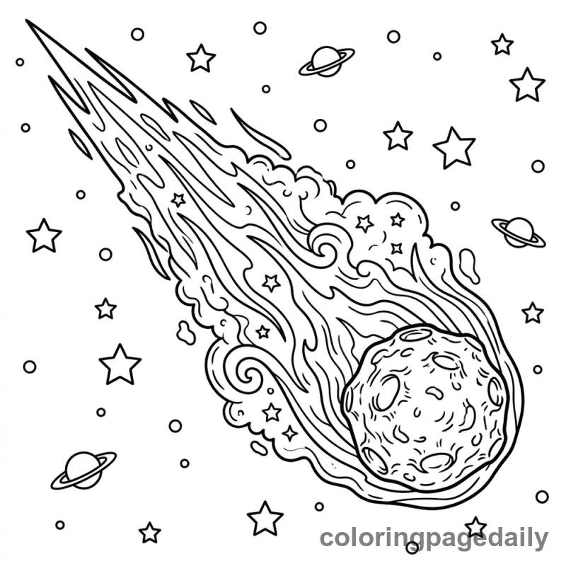 Comet Streaking Through Space - Daily printable coloring page in Space category