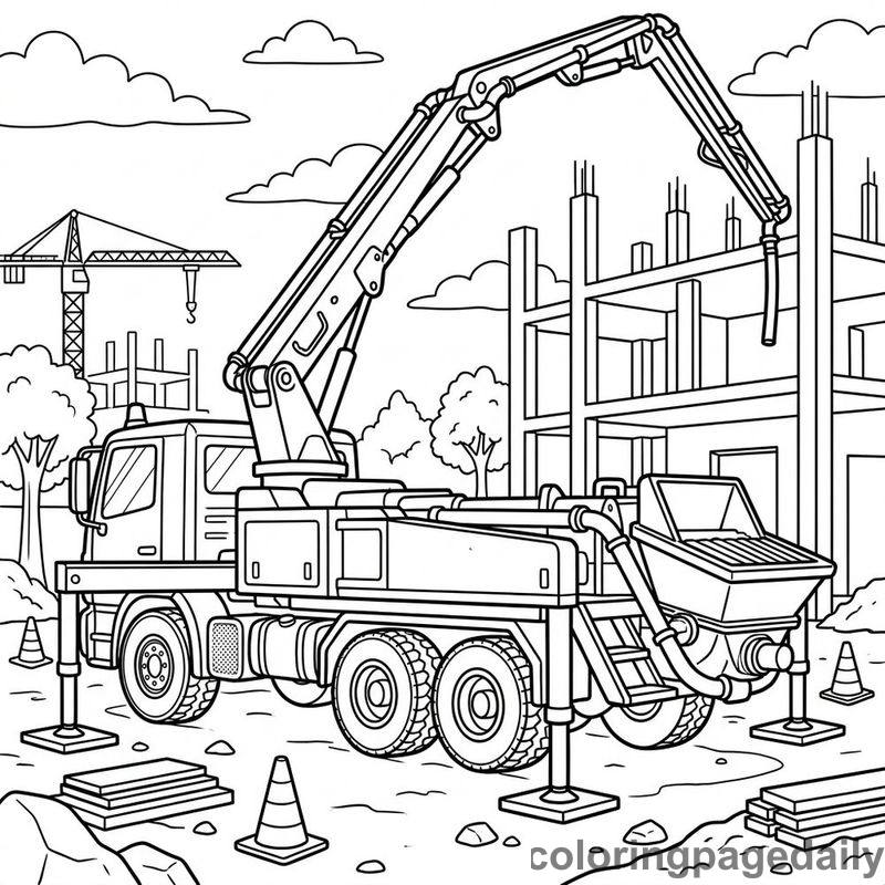 Concrete Pump Truck Boom - Daily printable coloring page in Vehicle category