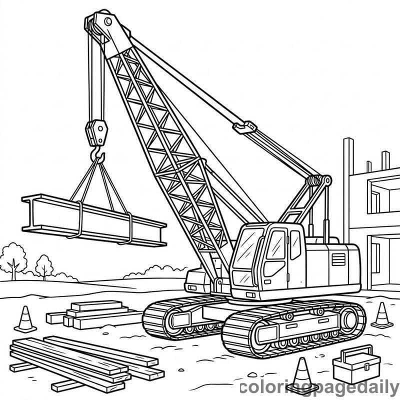 Construction Crane Lifting Beam - Daily printable coloring page in Vehicle category
