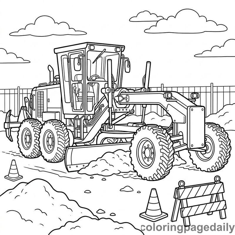 Construction Road Grader - Daily printable coloring page in Vehicle category
