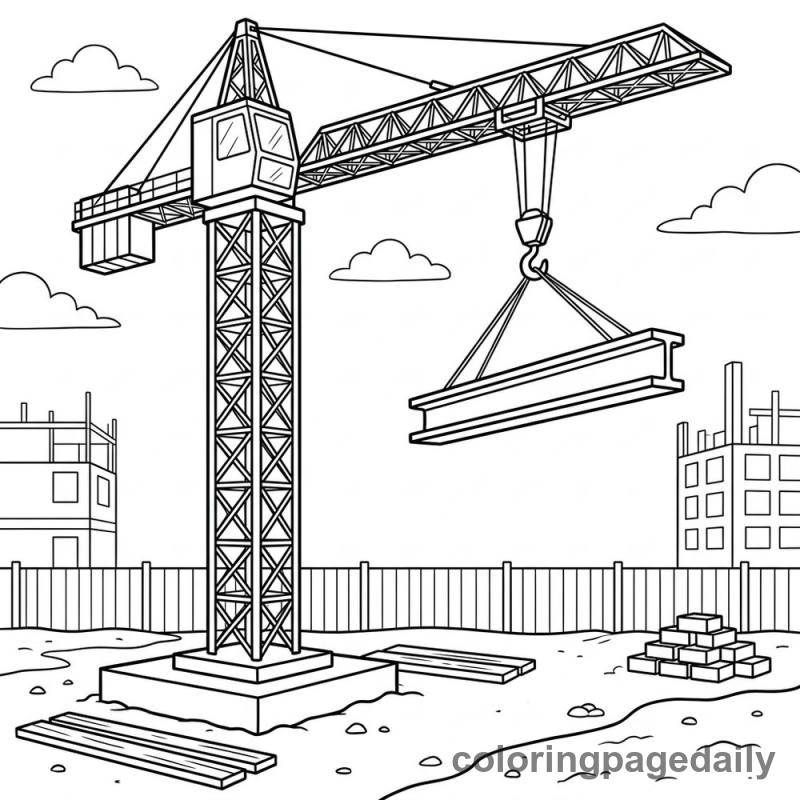 Construction Tower Crane - Daily printable coloring page in Vehicle category